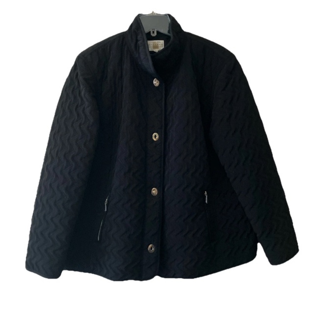 Gallery Black Chevron Quilted Boxy Jacket Silver Accent  Women's Lined Size XL